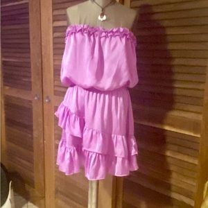 Glam beautiful strapless dress in orchid pink